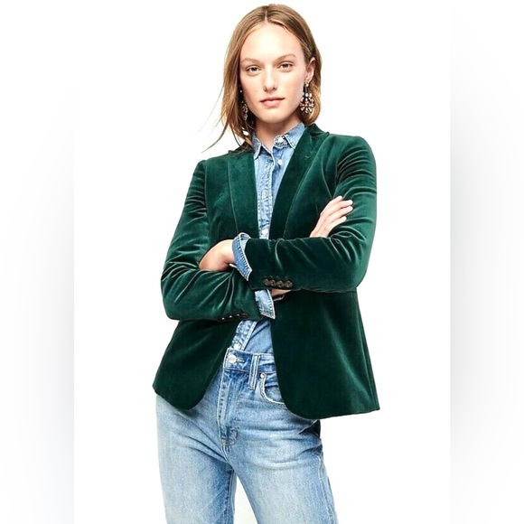 J. CREW Schoolboy Blazer Velvet Evergreen Forest Green Sz 00 - Picture 2 of 9